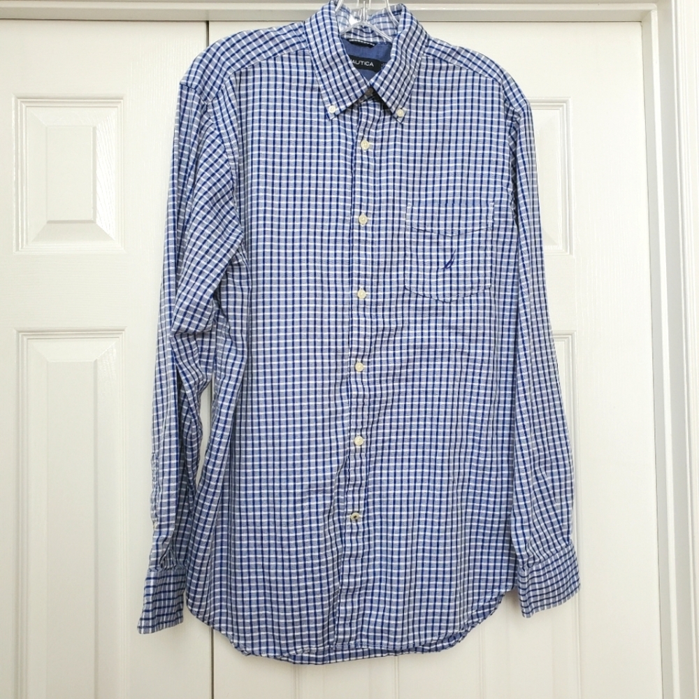 Nautica Blue & White Plaid Shirt Medium